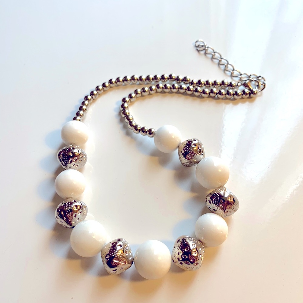 Artisan Sterling Silver Plated Tridacna Clam Shell Bead Necklace